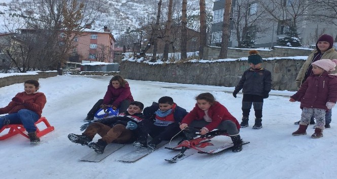 Bitlisli çocuklar karı eğlenceye dönüştürdü