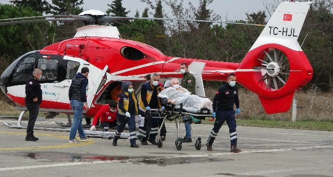 Samsun’da beyin kanaması geçiren hastanın yardımına ambulans helikopter yetişti