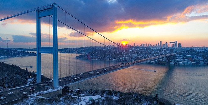 Kış güneşiyle kartpostallık gün batımı