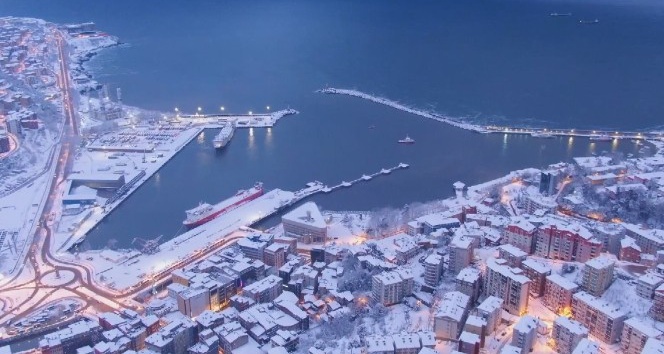 Kar manzaralı Zonguldak havadan görüntülendi