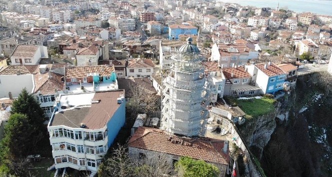 (Özel) 162 yıllık Şile Feneri’ndeki restorasyon çalışmaları havadan görüntülendi