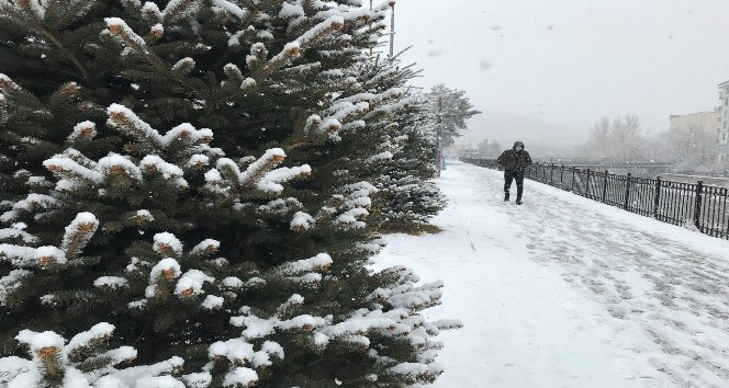 Bayburt’ta kar yağışı kent merkezini beyaza bürüdü