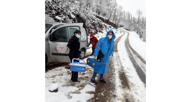 Osmaniye’de aşılama çalışmaları zorlu kış şartlarında devam ediyor