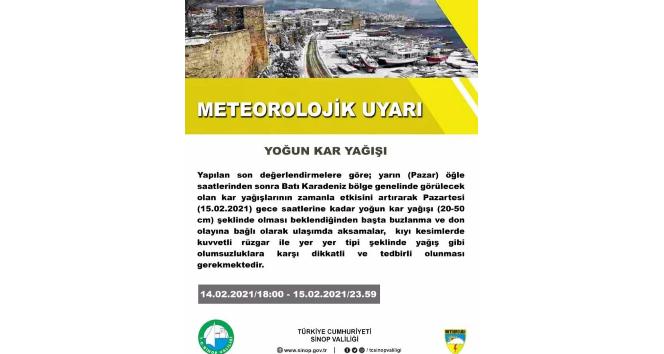 Sinop Valiliği uyardı: Kar yarım metreyi bulabilir