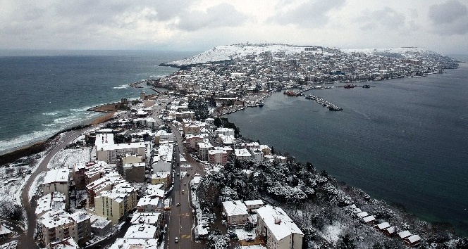 Sinop’ta kar güzelliği havadan görüntülendi