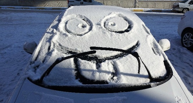 Karla kaplı otomobiller gülümsetti