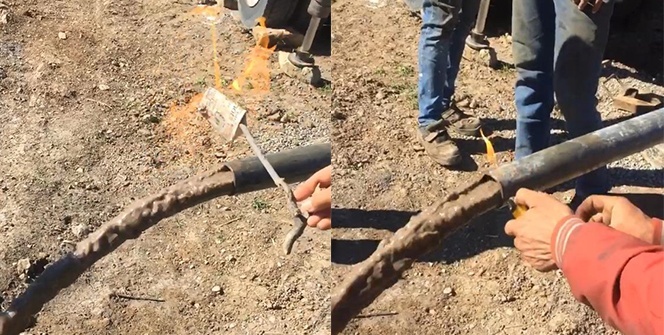 Borudan hem su aktı hem alev yükseldi