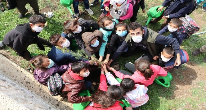 Mardin’de öğrenciler okul bahçesine fidan dikti