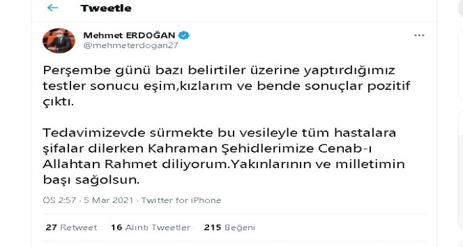 Milletvekili Erdoğan koronaya yakalandı