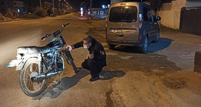 Reyhanlı’da kısıtlama denetimine takılan motosiklet çalıntı çıktı