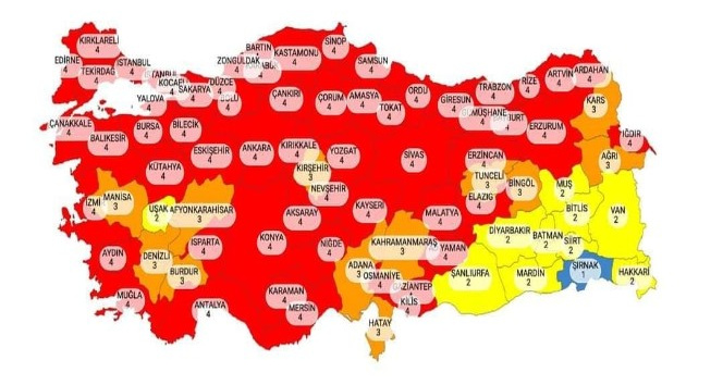 Bayburt Covid-19 haritasına kırmızı kategoride yer aldı