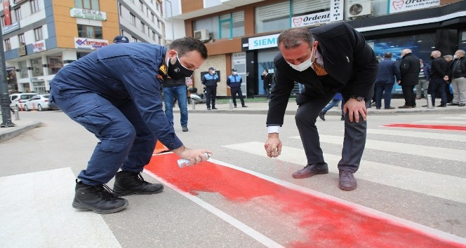 Fatsa’da trafikte yaya önceliği için ‘kırmızı şerit’ çekildi