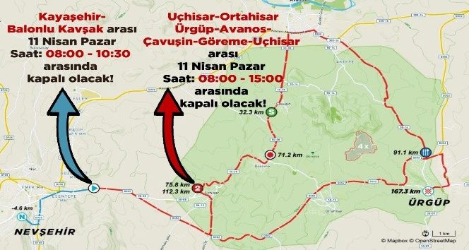 Nevşehir’de Cumartesi ve Pazar günü bazı yollar trafiğe kapalı olacak