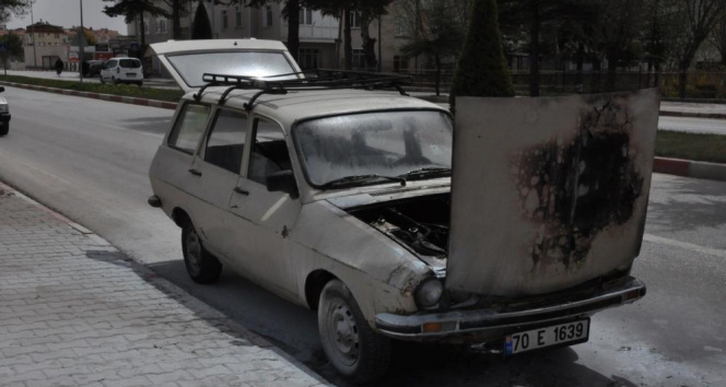 Karaman’da alev alan LPG’li otomobili başka bir sürücü söndürdü
