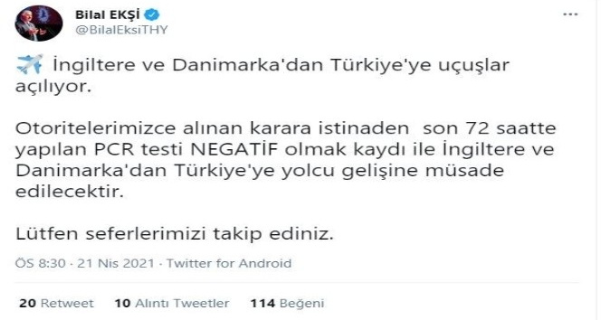 İngiltere ve Danimarka’dan Türkiye’ye uçuşlar yeniden başlıyor