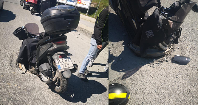İstanbul’da ilginç kaza: Motosikletli kurye rögara düştü