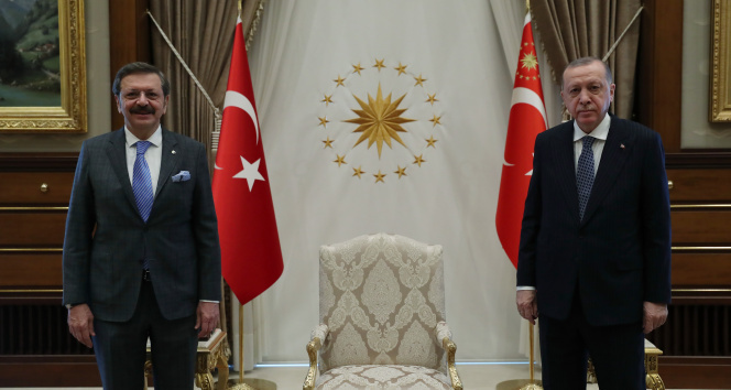 Cumhurbaşkanı, TOBB Başkanı Rifat Hisarcıkloğlu&#039;nu Cumhurbaşkanlığı Külliyesi&#039;nde kabul etti