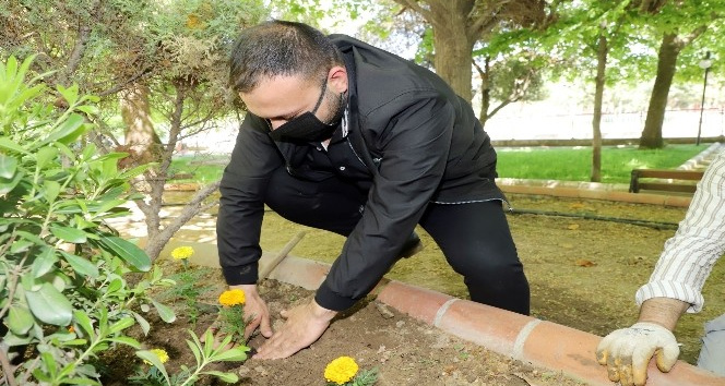 Turgutlu Belediyesinin ürettiği çiçekler toprakla buluşuyor
