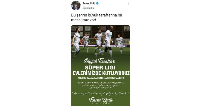Vali Ünlü’den Giresunspor taraftarlarına “Amacımız kutlamaları değil, salgını kısıtlamak” mesajı