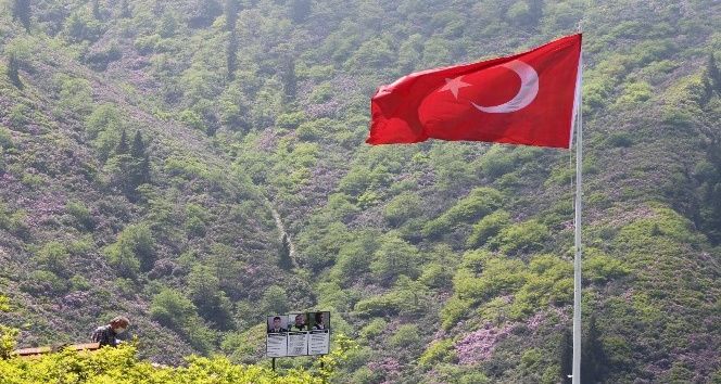 Köyün zirvesine  şehitlerin hatırasına Türk Bayrağı diktiler