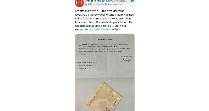 Mali müşavirden Sinovac’a 50 TL ile Atatürk kartpostalı teşekkür mektubu