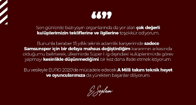 Ertuğrul Sağlam: “Süper Lig dışındaki kulüplerde görev yapmayı düşünmüyorum”