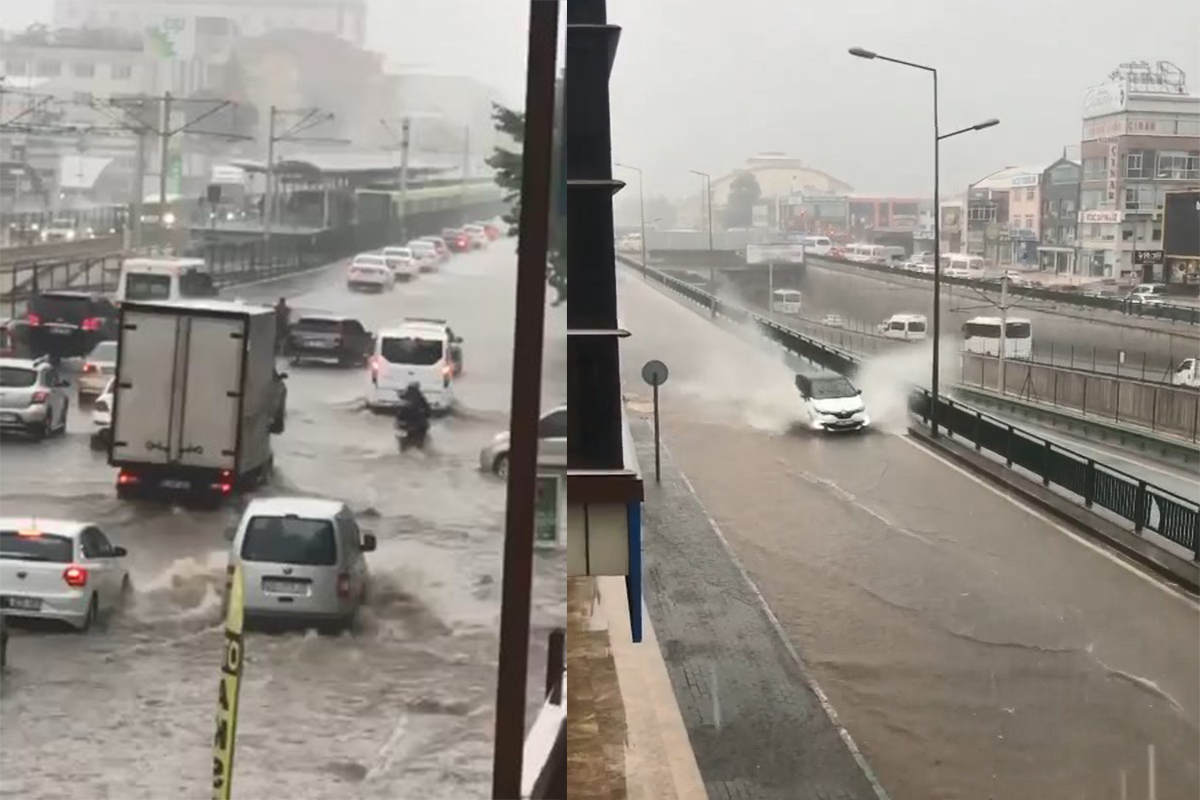Bursa&#039;da sağanak yağış yolları göle çevirdi