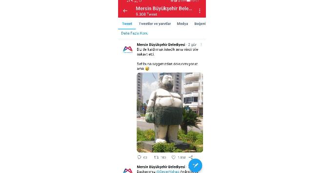 Mersin’deki şişman boksör heykeli espri konusu oldu