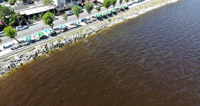 Küçükçekmece Gölünün rengi kızıla dönüştü