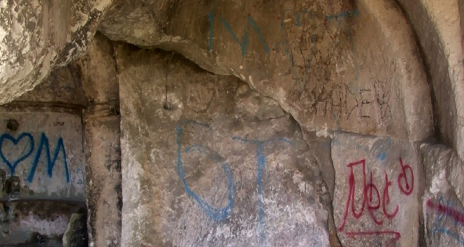 Harabeye dönen İnceğiz Mağarası havadan drone ile görüntülendi