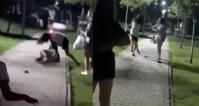 Küçükçekmecede kızların tekme tokat kavgası kamerada