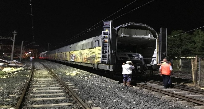 Elektrik direkleri tren vagonlarının üstüne devrildi