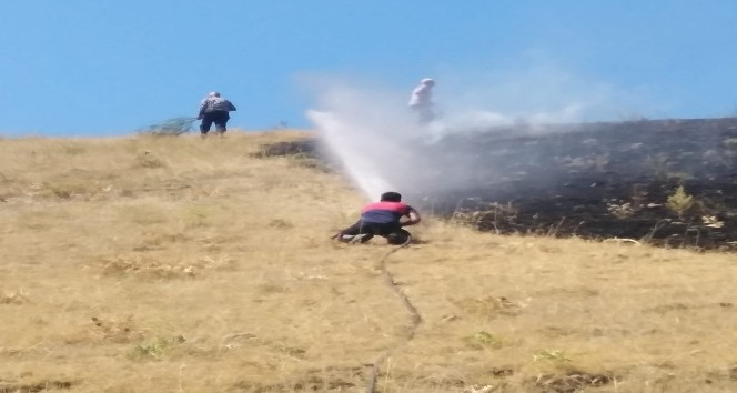 Anız yangını buğday tarlasına sıçramadan söndürüldü