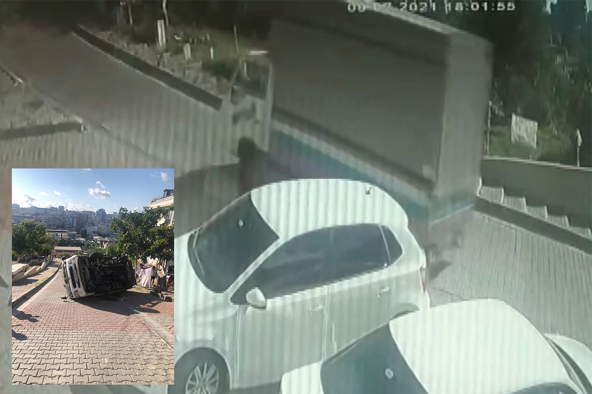Kağıthane’de yokuş aşağı kayan kamyonet devrildi: 1 yaralı