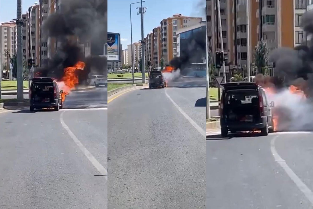 Seyir halindeyken alev alan LPG'li araç çevredekileri korkuttu