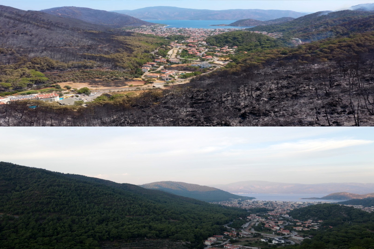 Marmaris’in yangın öncesi ve sonrası havadan görüntüleri, felaketin boyutunu gözler önüne serdi