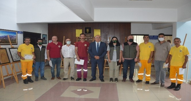 Yangına müdahale eden ekibe teşekkür belgesi