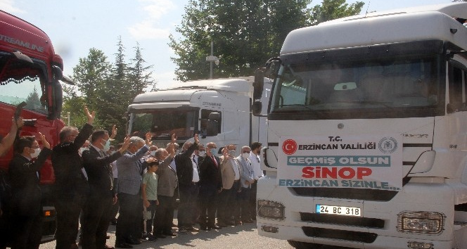 Erzincan’dan sel felaketinin yaşandığı Sinop’a 5 tır dolusu yardım gönderildi