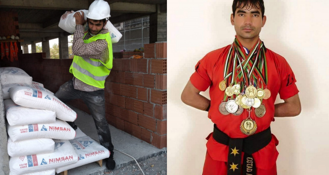 Afganistanın kick boks şampiyonu, Erzincanda inşaatlarda çalışarak geçimini sürdürüyor