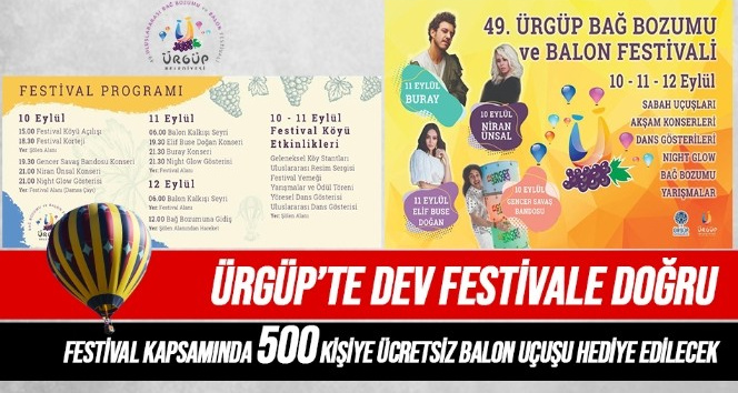 Ürgüp Bağ Bozumu ve Balon Festivali 10 Eylül’de Başlıyor