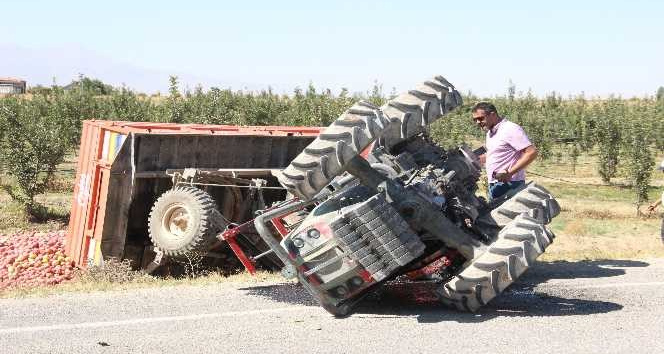 Karaman’da devrilen traktörün sürücüsü ölümden döndü