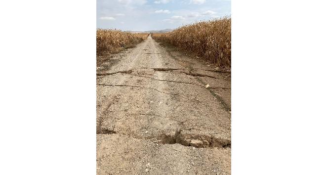 Karaman’da tarla yolunda oluşan yarıklar korkuttu