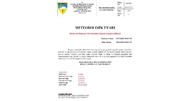 Burdur’da gece saatlerinde kuvvetli yağış bekleniyor