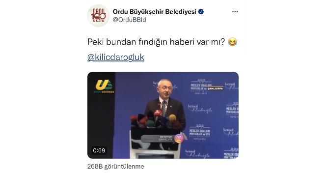 Ordu Büyükşehir Belediyesi’nden Kılıçdaroğlu’na yanıt: "Fındığın bundan haberi var mı?"