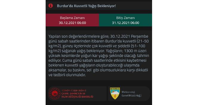 Burdur’da kuvvetli yağış uyarısı