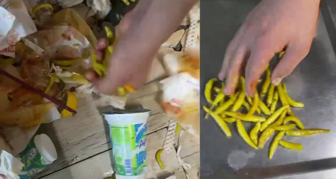 Kadıköyde akıl almaz görüntü: Çöpe dökülen biberleri toplayıp tekrar müşteriye sundular