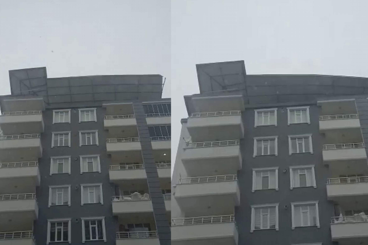 Siirt'te şiddetli rüzgar bir binanın çatısını uçurdu