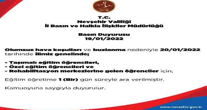 Nevşehir’de taşımalı eğitime 1 gün ara verildi