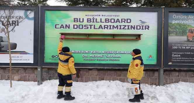 Billboardlara reklam yerine kuşlar için yemlik asıldı