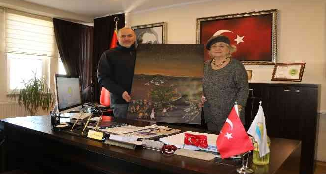 Marmara depremini anlatan tablosunu Soyer’e hediye etti